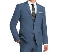 Leader of The Beauty - Set di 2 abiti da uomo in lino, slim fit, con due bottoni, per matrimoni estivi, abbigliamento casual, Blu scuro, 102