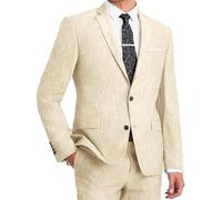 Leader of The Beauty - Set di 2 abiti da uomo in lino, slim fit, con due bottoni, per matrimoni estivi, abbigliamento casual, Beige, 54