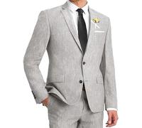 Leader of The Beauty - Set di 2 abiti da uomo in lino, slim fit, con due bottoni, per matrimoni estivi, abbigliamento casual, Grigio argento., 50