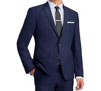Leader of The Beauty - Set di 2 abiti da uomo in lino, slim fit, con due bottoni, per matrimoni estivi, abbigliamento casual, blu navy, 46