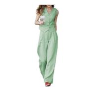 Leader of the Beauty Set di 2 pantaloni da donna in lino, stile casual, con gilet e pantaloni, abiti estivi a gamba larga, Salvia, S