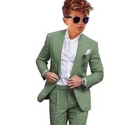 Leader of the Beauty Smoking a 2 pezzi in lino per ragazzo, vestibilità aderente, costume formale per matrimonio, verde, 14 anni