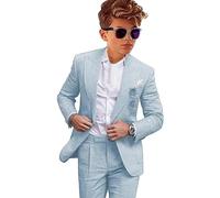 Leader of the Beauty Smoking da ragazzo in lino 2 pezzi slim fit abiti formali per matrimonio, blu cielo, 14 Anni