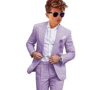 Leader of the Beauty Smoking da ragazzo in lino 2 pezzi slim fit abiti formali per matrimonio, Viola chiaro, 8 Anni