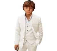 Leader of the Beauty Vestiti di lino del ragazzo 3 pezzi abiti slim fit abito da sposa due bottoni smoking set, avorio, 16 anni