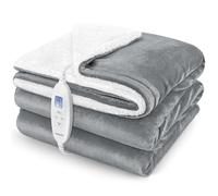 LeaderPro Coperta Elettrica con Telecomando - Termocoperta Matrimoniale 180x160cm,10 Temperature, con Timer 1-9h, Plaid Riscaldabile a Basso Consumo, Lavabile -Gris Clair
