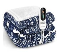 LeaderPro Coperta Elettrica Matrimoniale 180x160cm - 6 Temperature,Morbidezza Extra, Spegnimento Auto 1-9 Ore, Basso Consumo, Riscaldamento Rapido, Lavabile per Letto e Divano,Blu Profondo