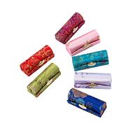 Leadigol Custodia per rossetti da donna, 7 pezzi, con motivo floreale, con specchio, in tessuto satinato setoso, kit per riporre cosmetici, sacchetto regalo ricamato