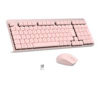 LeadsaiL FA98 - Tastiera meccanica e mouse senza fili, layout QWERTZ con mouse, interruttore rosso a basso profilo, 98 tasti, tastiera compatta, 1600 DPI per Windows MacOS PC Laptop Rosa