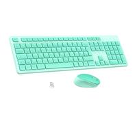 LeadsaiL K786 - Set tastiera e mouse senza fili, tastiera e mouse QWERTZ, layout tedesco con mouse, battitura silenziosa, 2,4 GHz con ricevitore nano USB 2 in 1 per PC/laptop (verde)