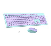 Leadsail K786 - Set tastiera wireless con tastierino numerico, layout tedesco QWERTZ, 2,4 GHz wireless con ricevitore USB 2 in 1, durata della batteria di 12 mesi per PC/laptop/Windows (viola e verde