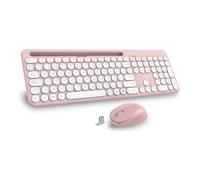 LeadsaiL K933 Tastiera e mouse wireless spagnolo QWERTY Pack tastiera mouse wireless ergonomica, silenziosa con supporto per telefono, dimensioni complete, per Mac, PC, laptop-rosa