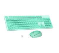 LeadsaiL Tastiera e Mouse Wireless, Kit Mouse e Tastiera Wireless per Computer USB 2,4 GHz, Full Size, Silenzioso, Ergonomico, Tastierino Numerico, Layout Italiana QWERTY per HP/Lenovo/Mac-Verde Menta