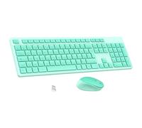 LeadsaiL Set tastiera e mouse senza fili, ultra sottile e silenziosa, tastiera AZERTY francese full size 2,4 g con ricevitore USB per PC, laptop, Windows, Mac-verde menta