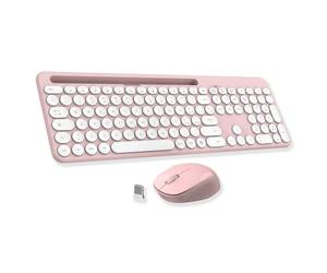LeadsaiL Set Tastiera e Mouse Wireless, Italiano QWERTY 2.4GHz Full-Size Tastiera e Mouse Senza Fili con Supporto per Telefono e Tablet, Ergonomica, Tastierino Numerico per Computer, PC, Laptop-Rosa