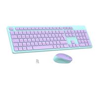 LeadsaiL Tastiera e Mouse Wireless, Kit Mouse e Tastiera Wireless per Computer USB 2,4 GHz, Full Size, Ergonomico, Tastierino Numerico, Layout Italiana QWERTY per HP/Lenovo/Mac-Viola Verde