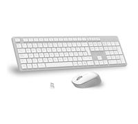 LeadsaiL Tastiera e mouse wireless, tastiera e mouse wireless ergonomico, spagnolo QWERTY, dimensioni complete con tastiera numerica, ricevitore USB 2.4 GHz per Mac, PC, computer portatile-bianco