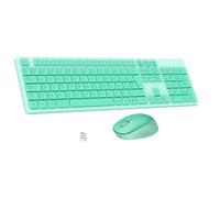 LeadsaiL Tastiera e mouse wireless, tastiera e mouse wireless ergonomico, spagnolo QWERTY, dimensioni complete con tastiera numerica, ricevitore USB 2.4 GHz per Mac, PC, computer portatile-verde menta