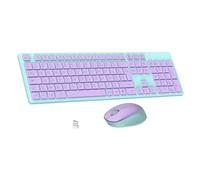 LeadsaiL Tastiera mouse senza fili ergonomica set tastiera mouse full size 2,4 GHz con ricevitore USB, 12 pulsanti programmabili per PC, portatile, Windows, Mac AZERTY Francese-Viola Verde