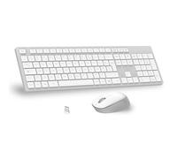 LeadsaiL Tastiera mouse senza fili ergonomica set tastiera mouse full size 2,4 GHz con ricevitore USB, 12 pulsanti programmabili per PC, portatile, Windows, Mac AZERTY Francese-Bianco Grigio