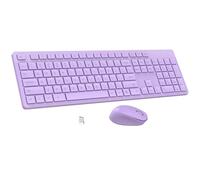 LeadsaiL Tastiera wireless viola e mouse combinata, tastiera ergonomica per computer di dimensioni standard, tastiera USB cordless da 2,4 GHz, set di mouse silenzioso, 12 scorciatoie FN per computer