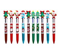 LEADSDGE 10Pcs Natale a tema multicolore penna a sfera retrattile 4 Color-in-1 per annotare la penna da disegno