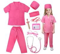 LEADSTAR Costume Dottore Bambino,Set di Gioco per Ginta del Dottoressa,Giocattolo Educativo Gioco del Dottore per Ragazze 3-10 Anni,Per Halloween Carnevale e Giochi di Ruolo (Rosa, S)