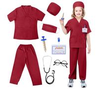 LEADSTAR Costume Dottore Bambino,Set di Gioco per Ginta del Dottoressa,Giocattolo Educativo Gioco del Dottore per Ragazze 3-10 Anni,Per Halloween Carnevale e Giochi di Ruolo (Rosso, L)