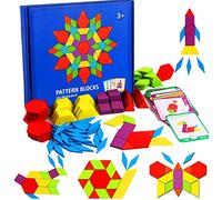 LEADSTAR Montessori Puzzle in Legno di 155 Forma Geometrica,Tangram Toy Card Divertente Giocattolo Educativo, Tangram Montessori Giocattoli con 24 Pezzi di Carte di Design per Bambini