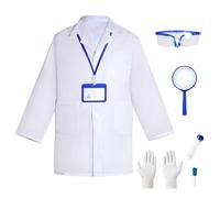 LEADSTAR Set 7 Pezzi Camice Bianco Da Laboratorio Per Bambini, Costume Scienziato E Medico Con Accessori, Gioco Di Ruolo Per Scuola, Chimica, Medicina E Halloween (S)