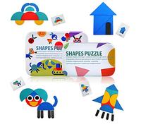 LEADSTAR Smartgames Tangram Bambino, 36 Giocattoli Montessori Puzzle in Legno + 60 Carte di Progettazione Giocattoli Educativi Classici Giochi di Ordinamento e Impilamento per Less Bambini