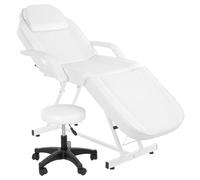 LEADZM Lettino massaggiante pieghevole per cosmetici, con sgabello a rotelle, 3 zone, regolabile in altezza, con sgabello girevole, per parrucchieri, spa, salone di bellezza (bianco)