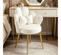 LEADZM Sillón con respaldo pétalo silla de tocador sillón relax, Blanco | de salón dormitorio, sillón de cocina y comedor con patas de oro