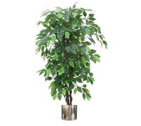 Leaf Albero/pianta artificiale con fioriere in metallo, 120 cm, verde, XL, Ficus cespuglioso, argento