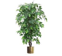 Leaf Albero/pianta artificiale con fioriere in metallo, 120 cm, verde, XL, Ficus cespuglioso, oro