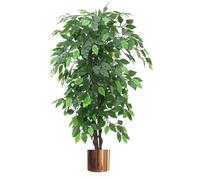 Leaf Albero/pianta artificiale con fioriere in metallo, 120 cm, verde, XL, Ficus cespuglioso rame