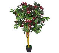 Leaf Albero/pianta artificiale di ficus realistico, 120 cm, rosso verde