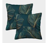 Leaf Design-Gold Line Art Style Federe Cuscini Per Divano Decorative Fodere Per Cuscini Confezione Da 2 Cerniera Invisibile Per Soggiorno Camera Sofà 45x45cm