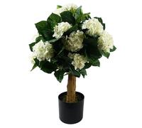 Leaf Design UK - Albero di fiori artificiali realistici, seta, 75 cm, ortensia bianca