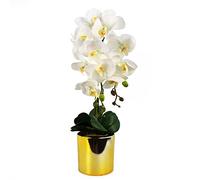 Leaf Design UK - Espositore realistico, con orchidea artificiale, in vaso, in oro bianco, 52 cm