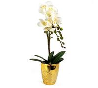Leaf Design UK - Espositore realistico con orchidea artificiale, in vaso, oro bianco, 54 cm
