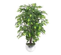 Leaf Design UK - Piante artificiali realistiche in vaso, metallo, ficus cespuglioso verde e argento, 90 cm