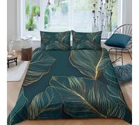 Leaf designSet Di Copripiumino morbida 2 Pezzi stampa 3D con cerniera Gold line art style copripiumino incluso federe aiosa ultra morbido e traspirante for bambini adulti ragazzi Single（135x200cm）