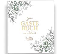LEAF & GOLD® Libro degli ospiti per matrimonio, Greenery Design, elegante libro degli ospiti con domande, libro degli ospiti da compilare con pellicola dorata
