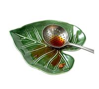 Leaf Shape Ceramic Spoon Rest For Stove - Green 14.5x12.5x2cm Decorative Spoon Holder - Kitchen Countertop Utensil Organizer For Clean Cooking - Gift