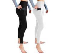Leafigure Confezione da 2 leggings da palestra da donna, a vita alta, opachi, con tasche, per allenamento, sport, yoga, corsa, S-M