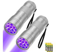 LEAGY 2 Confezione 12 LED 395nm Mini Torce UV con Batterie - Rilevatore di Urina per Animali Domestici, per la Rilevazione di Contromarche, Banconote, Verifica dei Documenti, ecc (Argento)