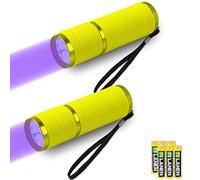 LEAGY 2 Pezzi Mini Torcia UV con 9 LED Batterie - Rilevatore di Urine per Animali Domestici Agenti Fluorescenti Macchie Secche Controllo delle Falsificazioni Banconote Cimici dei Letti ecc (Giallo)