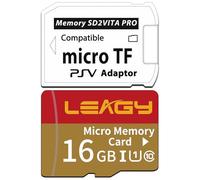 LEAGY SD2Vita - Adattatore per scheda di memoria 5.0 con scheda Micro SD da 16 GB, scheda di memoria flash microSDHC UHS-I ad alta velocità con adattatore per schede micro SD PSV 1000/2000 PSTV FW
