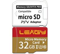LEAGY SD2Vita - Adattatore per scheda di memoria 5.0 con scheda Micro SD da 32 GB, scheda di memoria flash microSDHC UHS-I ad alta velocità con adattatore per schede micro SD PSV 1000/2000 PSTV FW